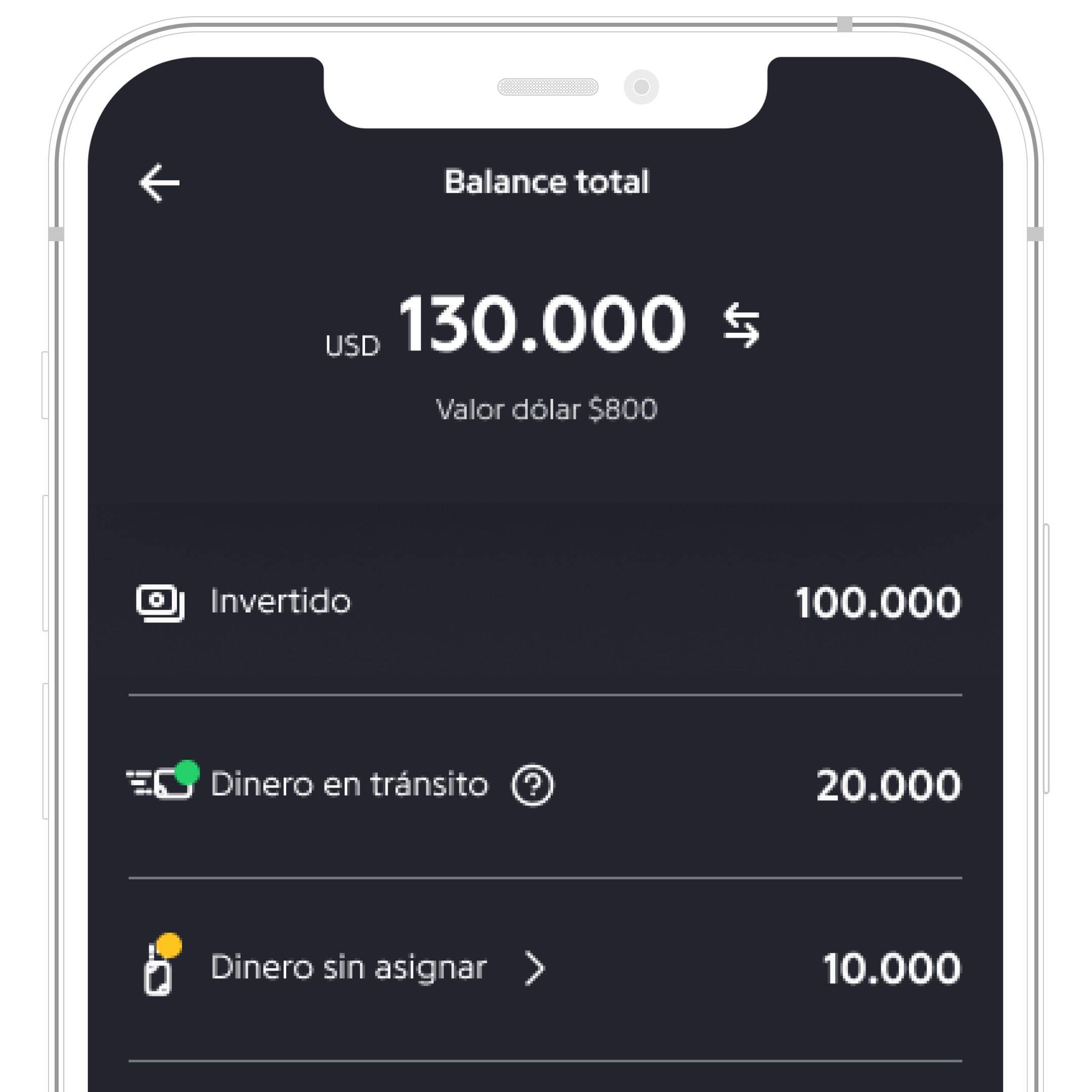 Balance desglosado en Holdo